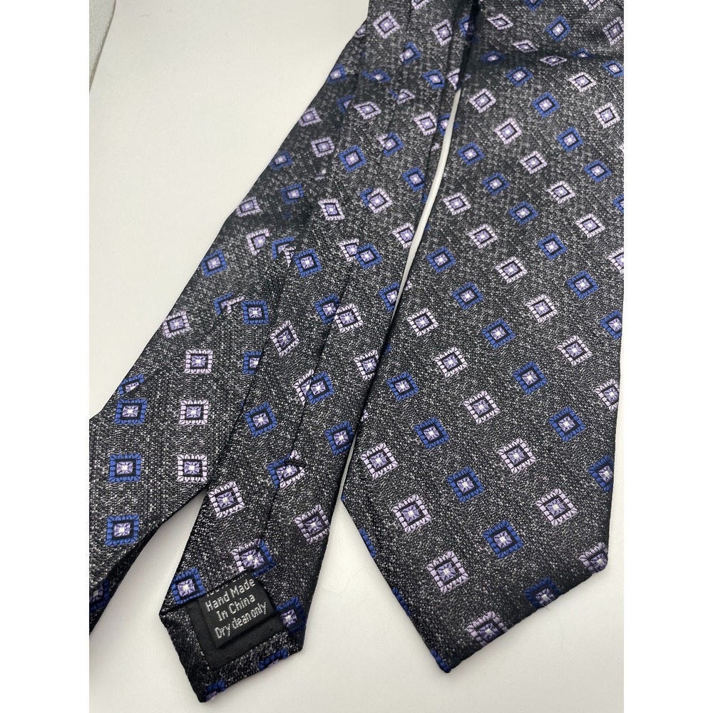 Pronto Uomo Mens Silk Tie Grey Blue Lavender Geometric Diamond Hand Made Classic